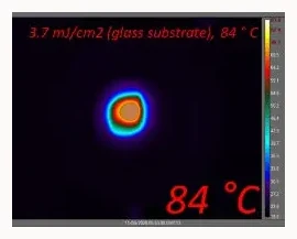 Thermal image — Glass-BNA at 3.7 mJ/cm², 84 °C